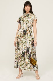 Green Floral Shirred Dress by Adam Lippes x RTR