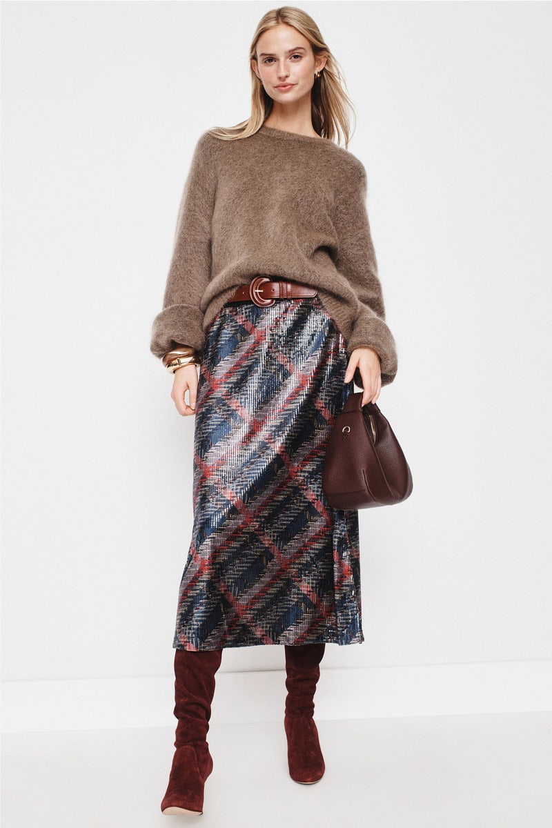 Gea Sequin Tartan Skirt by Aldomartins - Photo 0