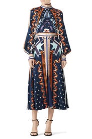 Petrol Ribbon Midi Dress by Temperley London