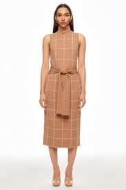Sleeveless Plaid Tie Dress by Toccin