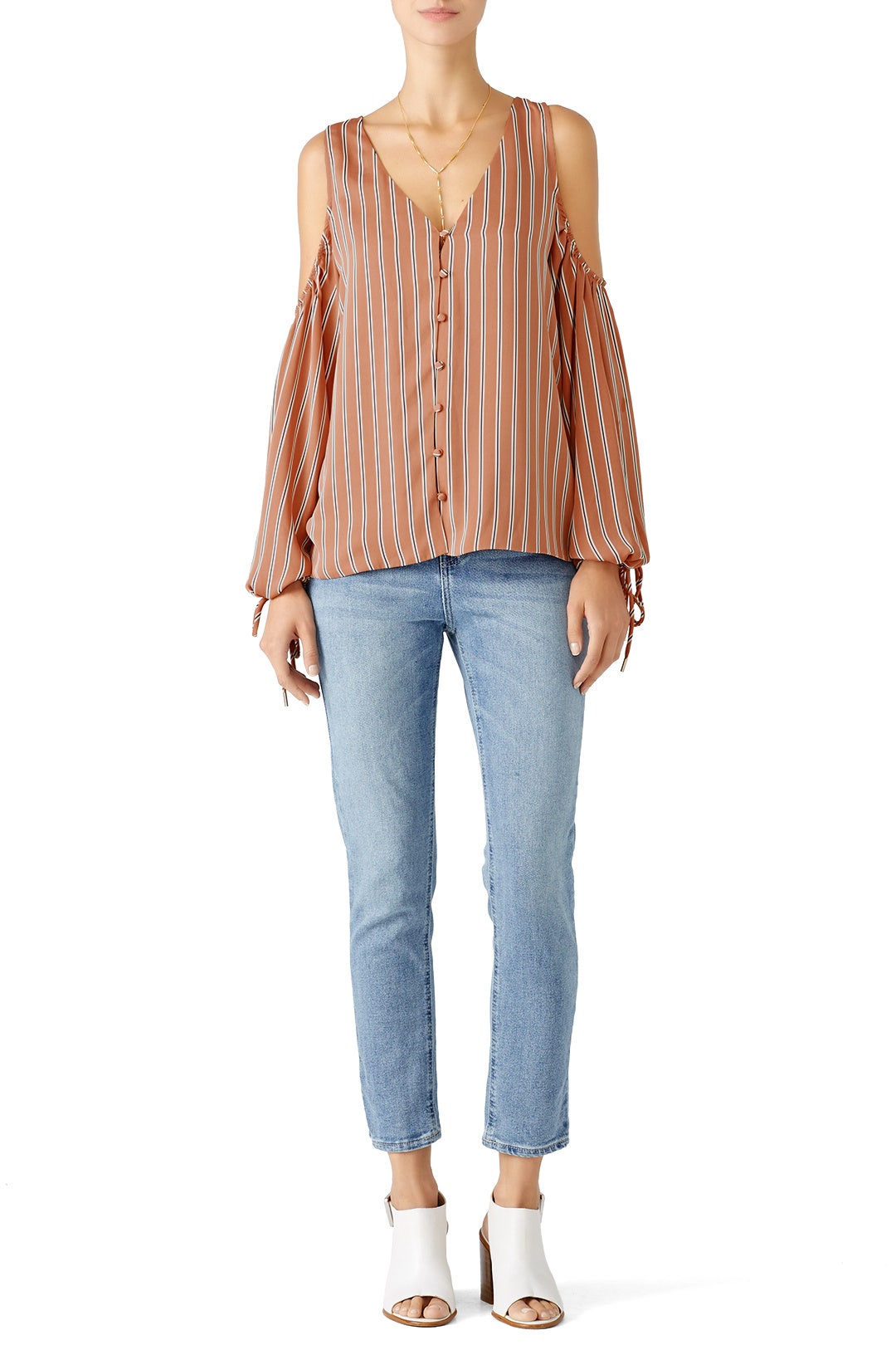 Striped Cold Shoulder Top by L'Academie 0