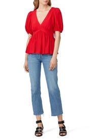 Red Puff Sleeve Tie Top by Proenza Schouler