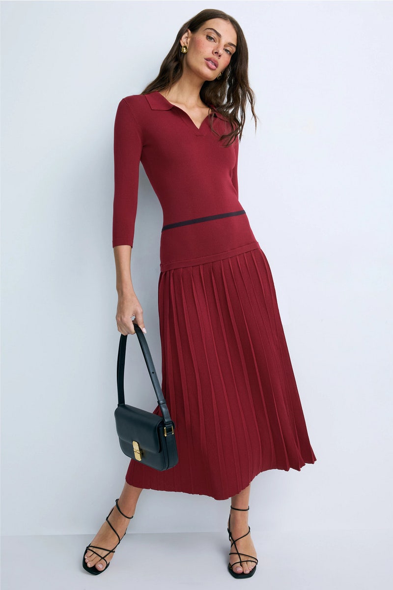 Collared Pleated Knit Dress by Alexia Admor - Photo 0
