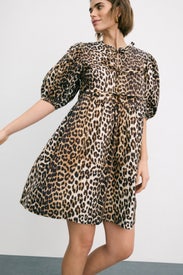 Printed Cotton Tie String Mini Dress by GANNI