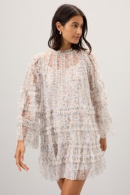 White Printed Swing Mini Dress by Ieena for Mac Duggal