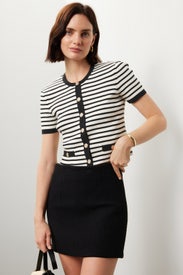 Striped Short-Sleeve Cardigan by Maje