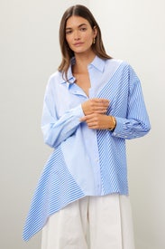 Cotton Asymmetrical Stripe Mix Top by NAADAM