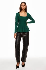 Green Square Neck Peplum Top by Peter Som x RTR