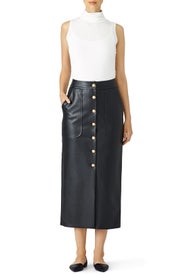 Black Faux Leather Button Skirt by Harvey Faircloth