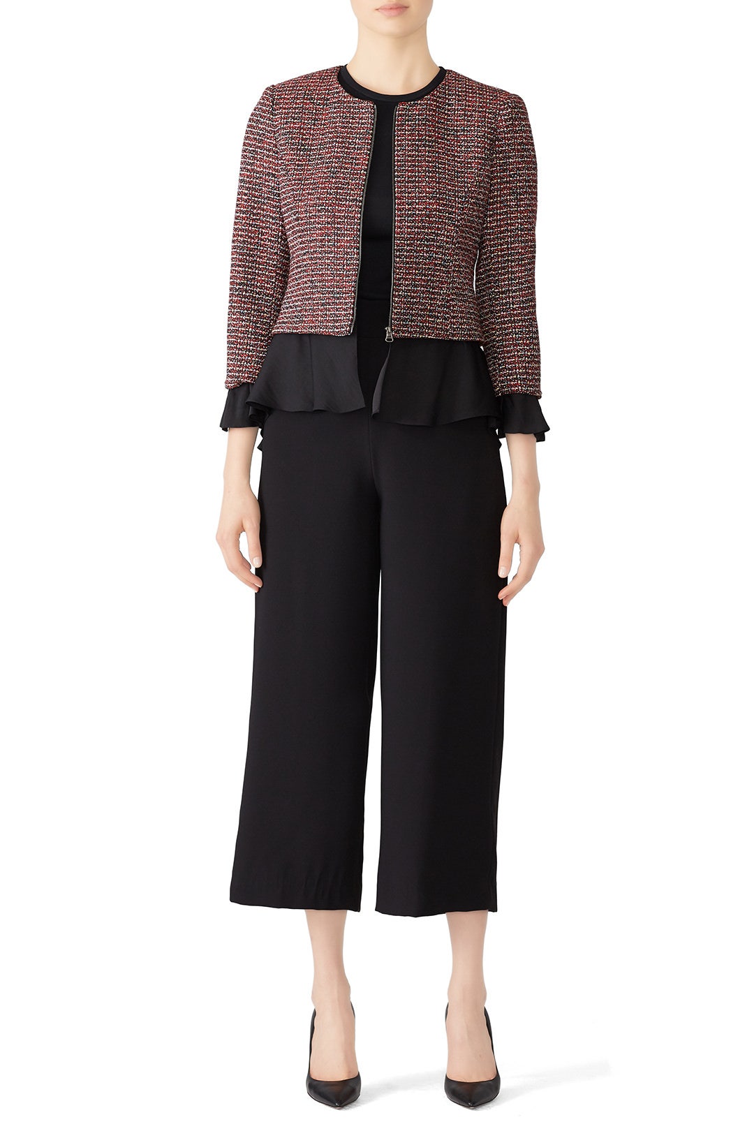 Ruffle Trim Tweed Jacket by Slate & Willow 0