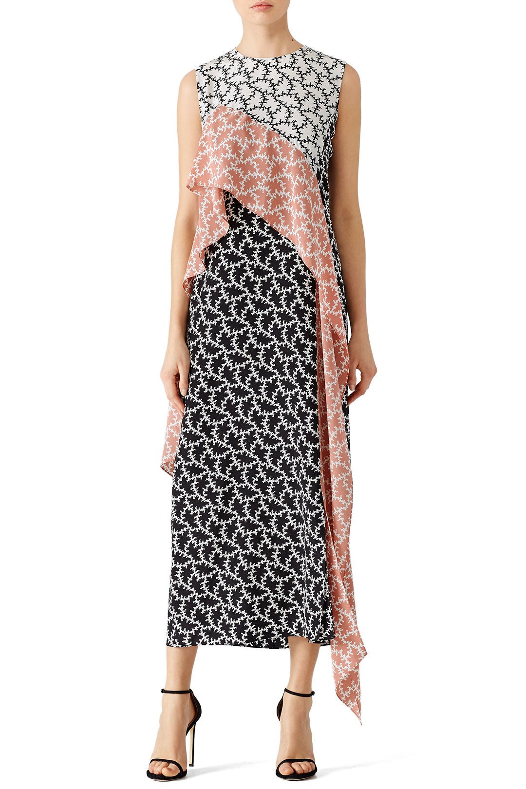 Pink Printed Ruffle Midi Dress by Diane von Furstenberg 0