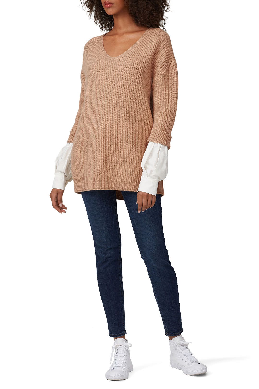 Poplin Sleeve V-Neck Sweater by (nude) 0