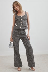 Sparkle Tweed Button Detail Pants by Toccin