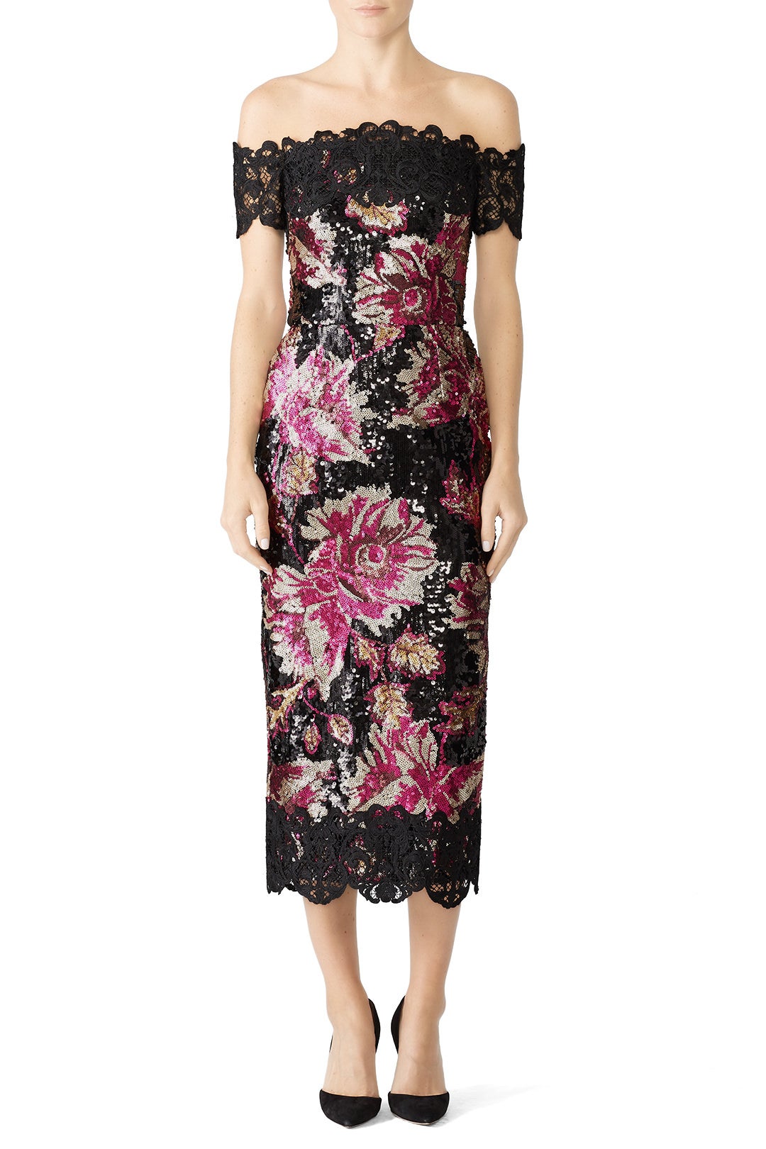 Floral Sequin Sheath by Marchesa Notte 0
