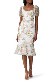 Floral Embroidered Puff Sleeve Dress by Marchesa Notte