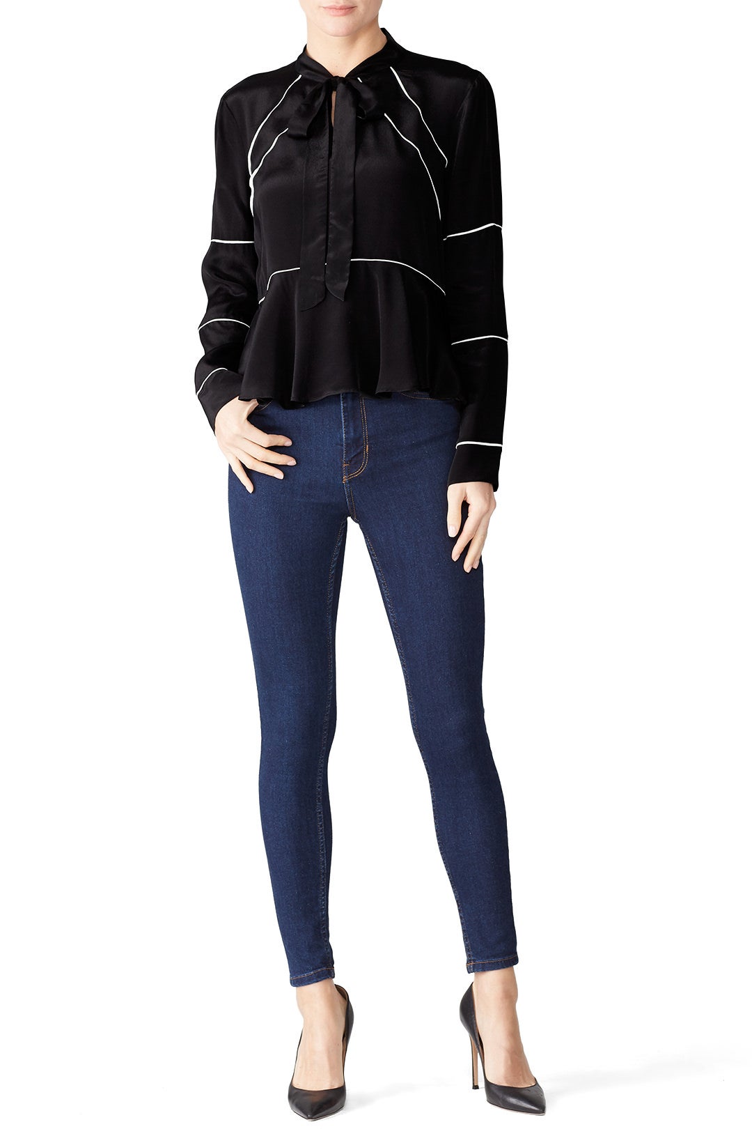 Solid Piping Tie Blouse by Nicole Miller 0