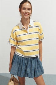 Striped Short Sleeve Polo Shirt by Maje