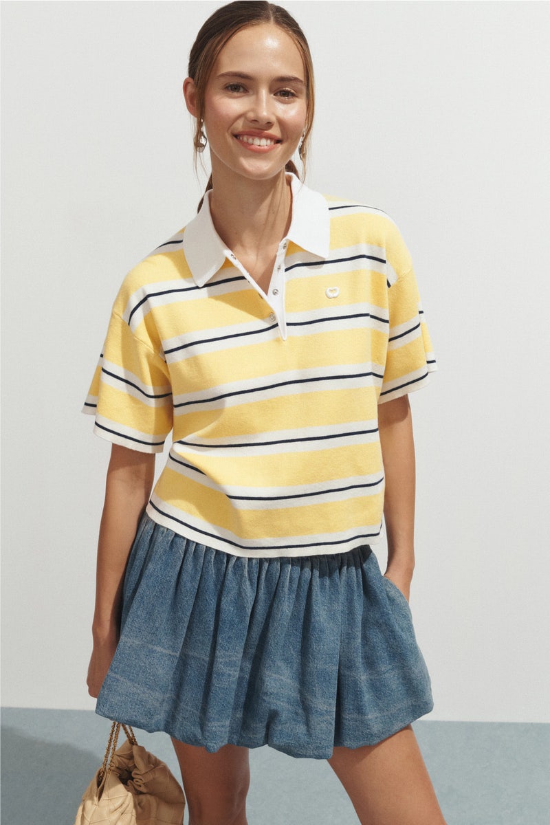 Striped Short Sleeve Polo Shirt by Maje - Photo 0
