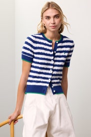 Striped Cable Short Sleeve Cardigan by Polo Ralph Lauren