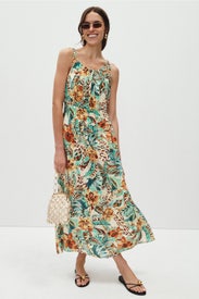 Abstract Floral Animal Midi Dress by The Good Journey