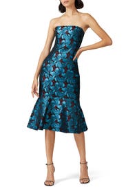 Teal Strapless Jacquard Dress by Aidan AIDAN MATTOX