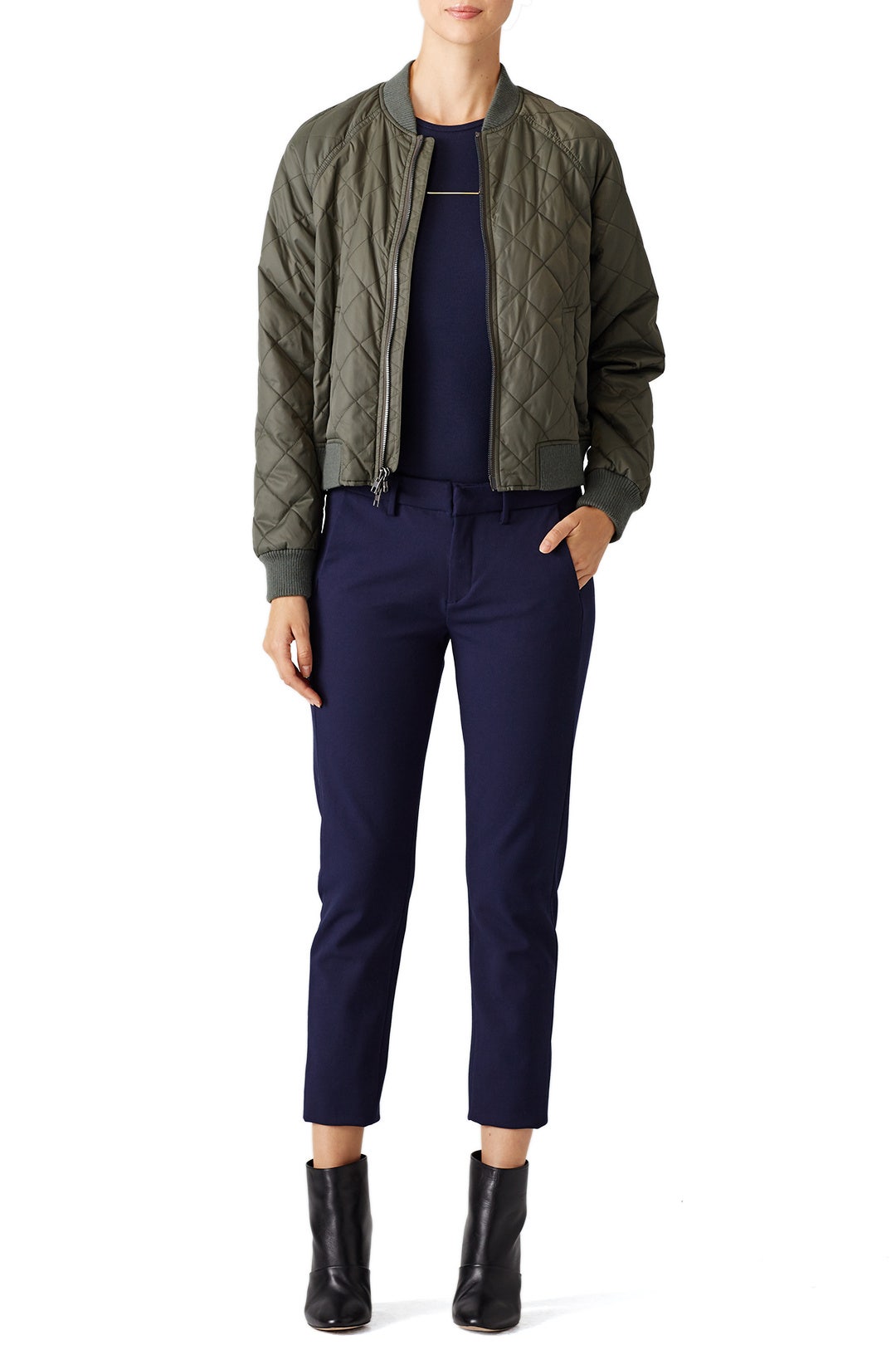 Olive Quilted Bomber Jacket by VINCE. 0