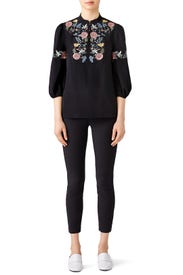 Black Floral Bib Blouse by Vilshenko