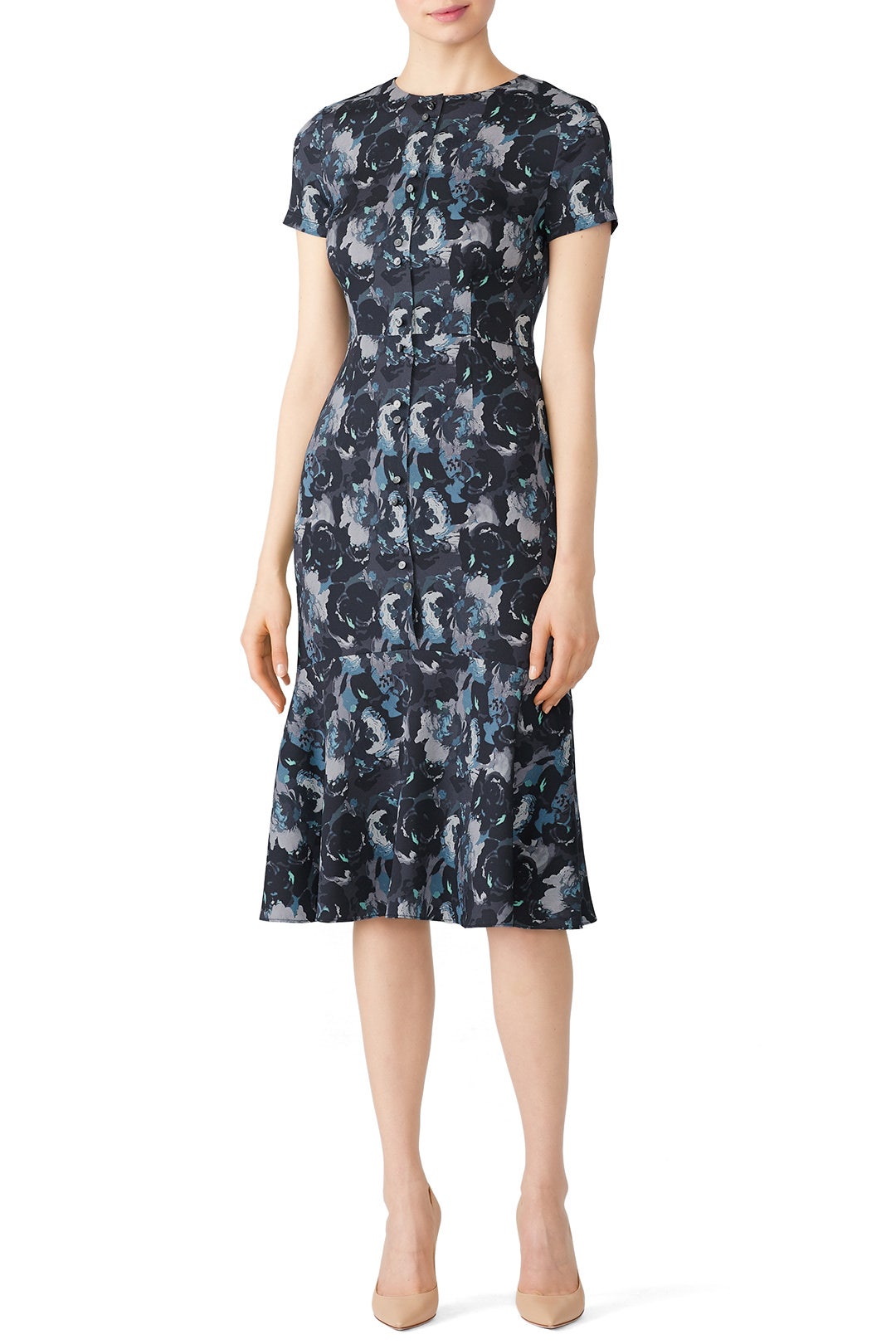 Navy Flared Hem Dress by Becken 0