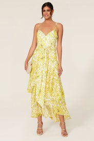 Yellow Mixed Print Dress by Badgley Mischka