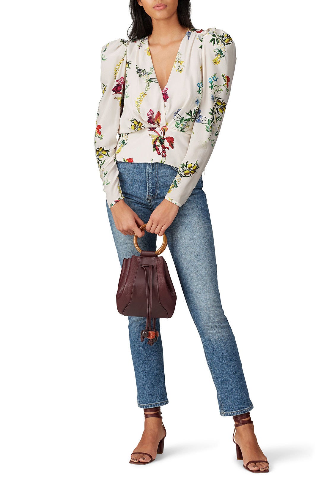 White Floral Long Sleeve Top by Chelsea and Walker Rent the Runway