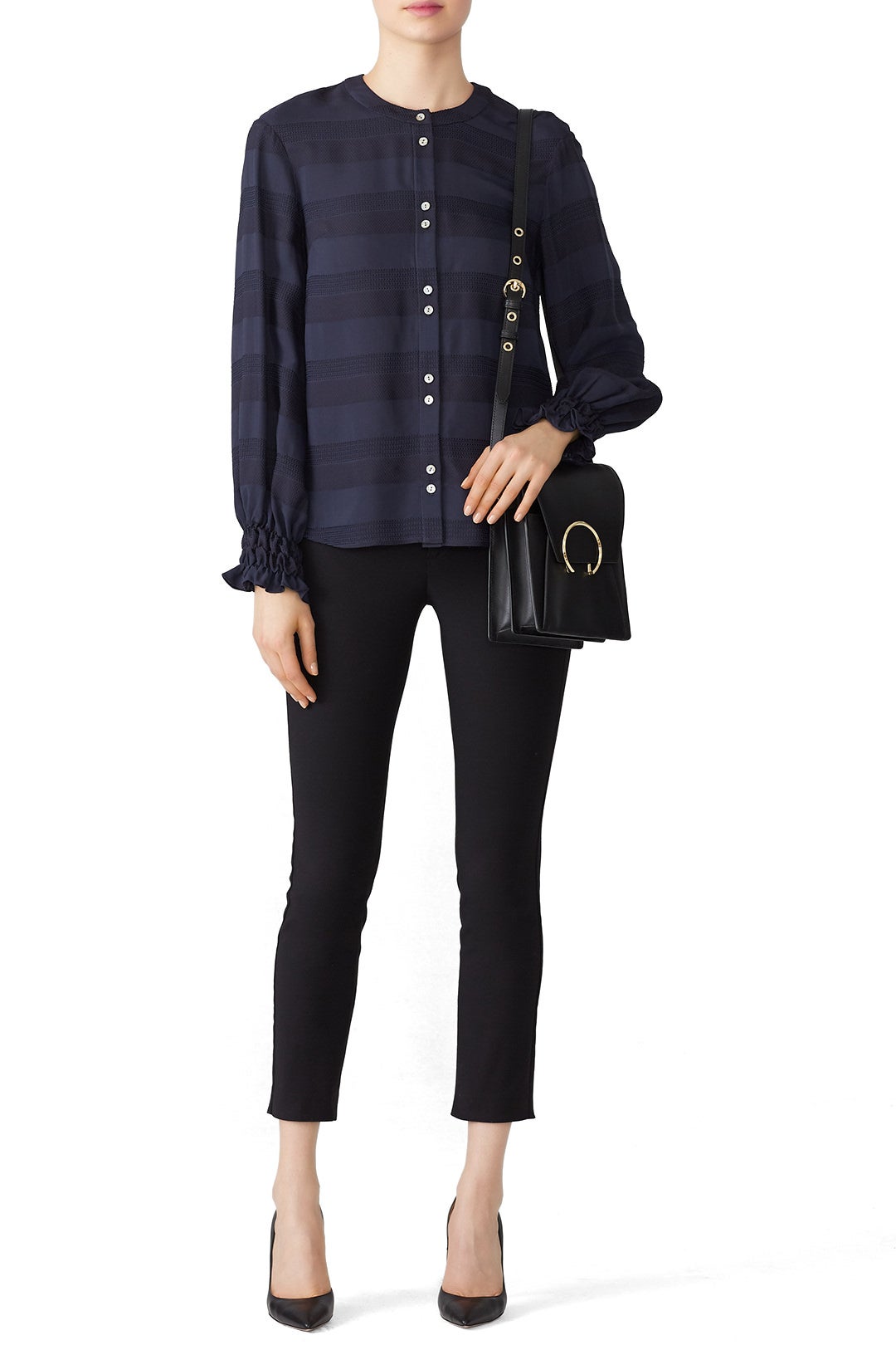 Navy Shirred Cuff Top by Becken 0