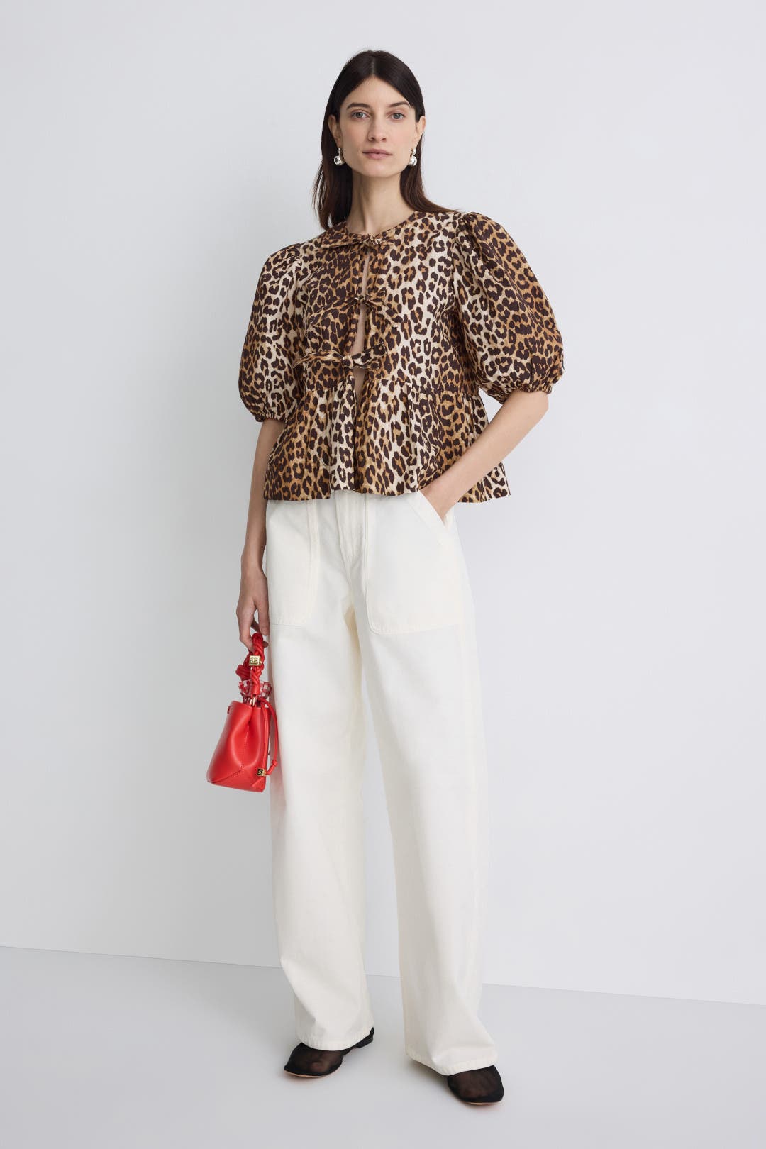 新品タグ付　GANNI　Printed Cotton Peplum Blouse Phantom Black Printed Cotton Peplum Blouse | GANNI US