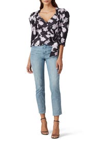 Floral Ikat Bow Top by Rebecca Taylor NYC