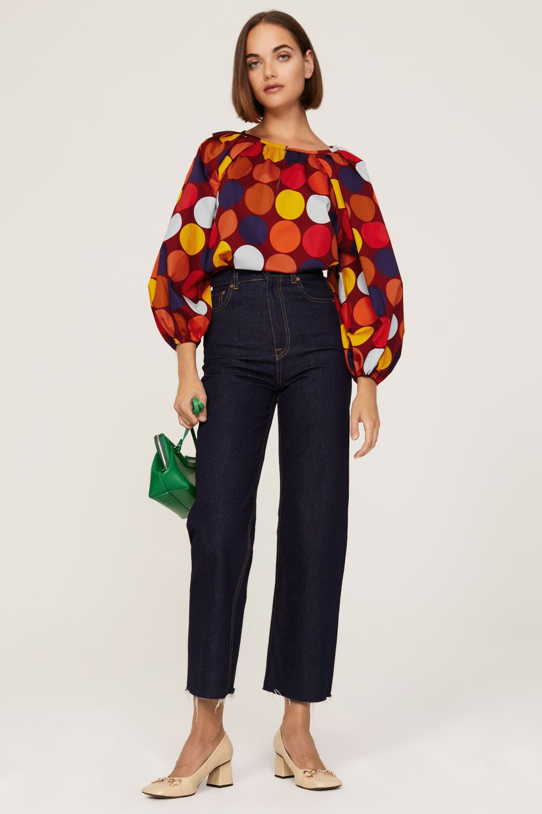 「kate spade new york」 半袖ニット X-SMALL オレンジ レディース Multi Dot Poplin Top by kate spade new york | Rent the Runway