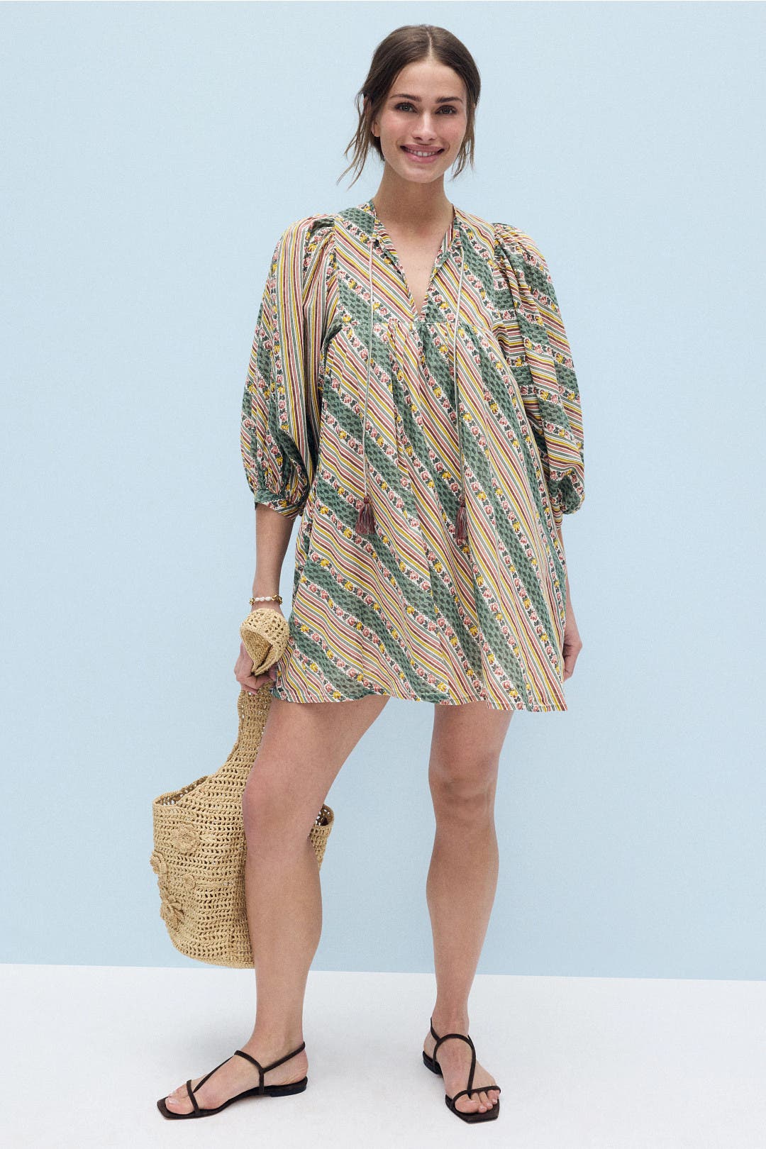 Mille Daisy Striped Floral Dress Green-multicolored-print