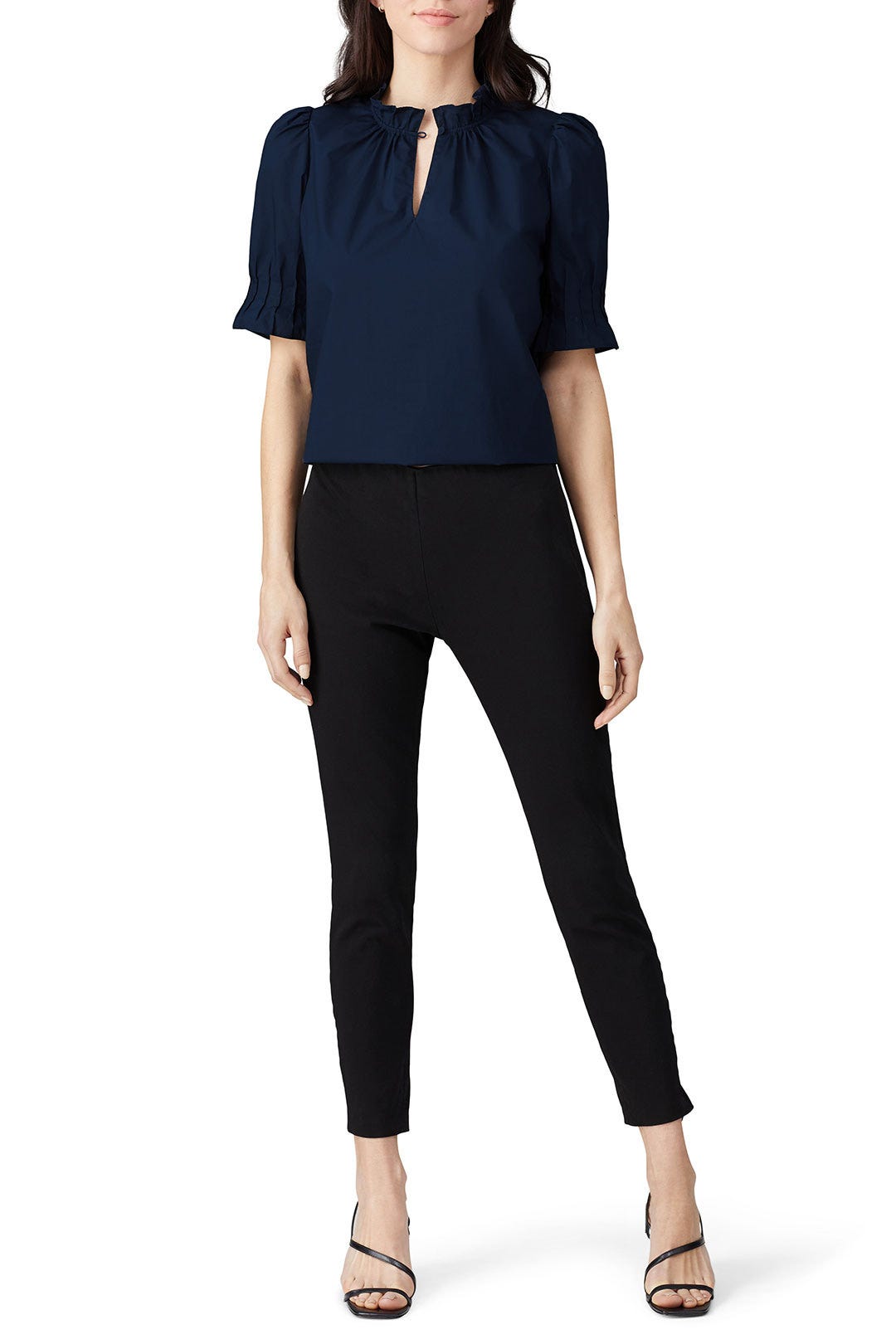 Navy Poplin Ruffle Top by Rebecca Taylor NYC 0