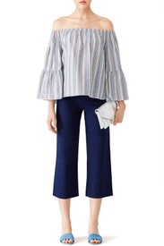 Blue Stripe Off Shoulder Top by See by Chloé