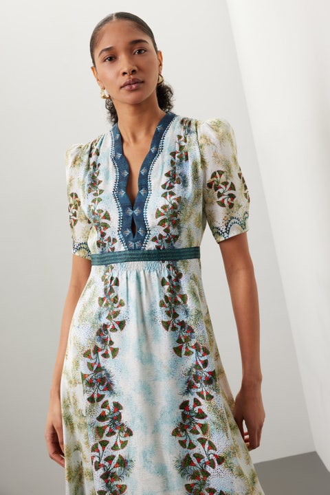 Tabitha Midi Dress in Retro Blue - Bump Friendly