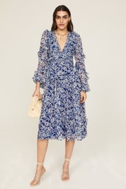 Blue Floral Midi Dress by Badgley Mischka