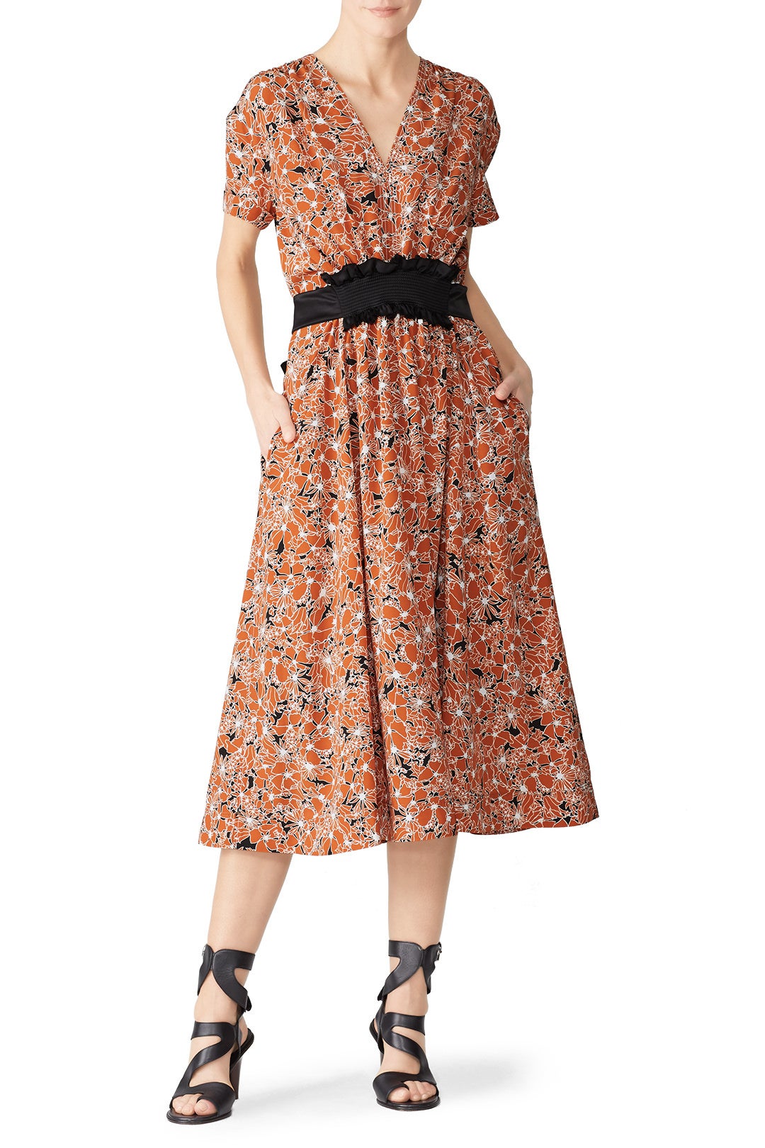 Floral Tie Waist Midi Dress by Cedric Charlier 0