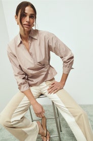 Ruched Collared Button Down Top by BOSS