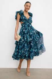 Ruffle Tiered Floral Cut Out Gown by Ieena for Mac Duggal
