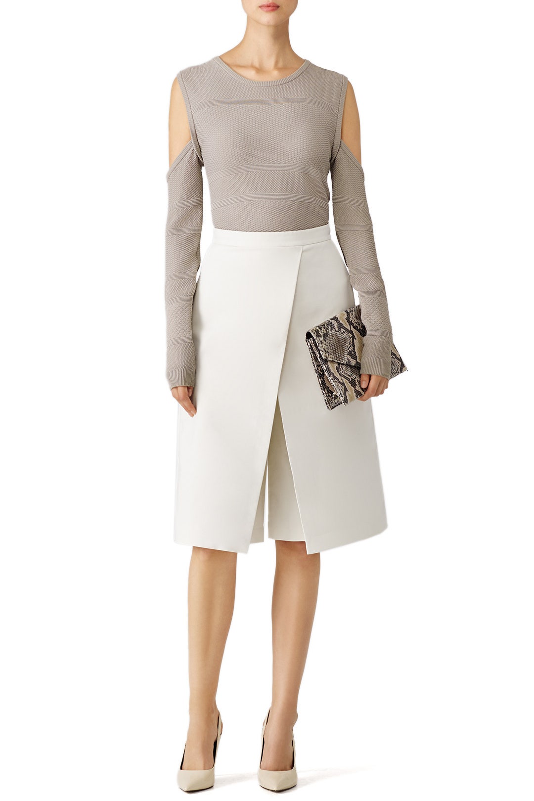 Khaki Cold Shoulder Sweater by Nicole Miller 0