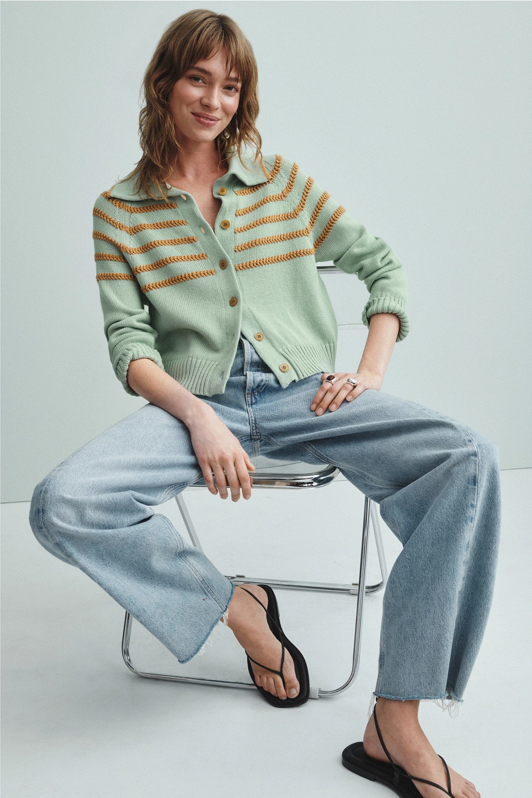 Scholar Striped Collared Cardigan by The Great. 0