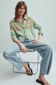Scholar Striped Collared Cardigan by The Great.