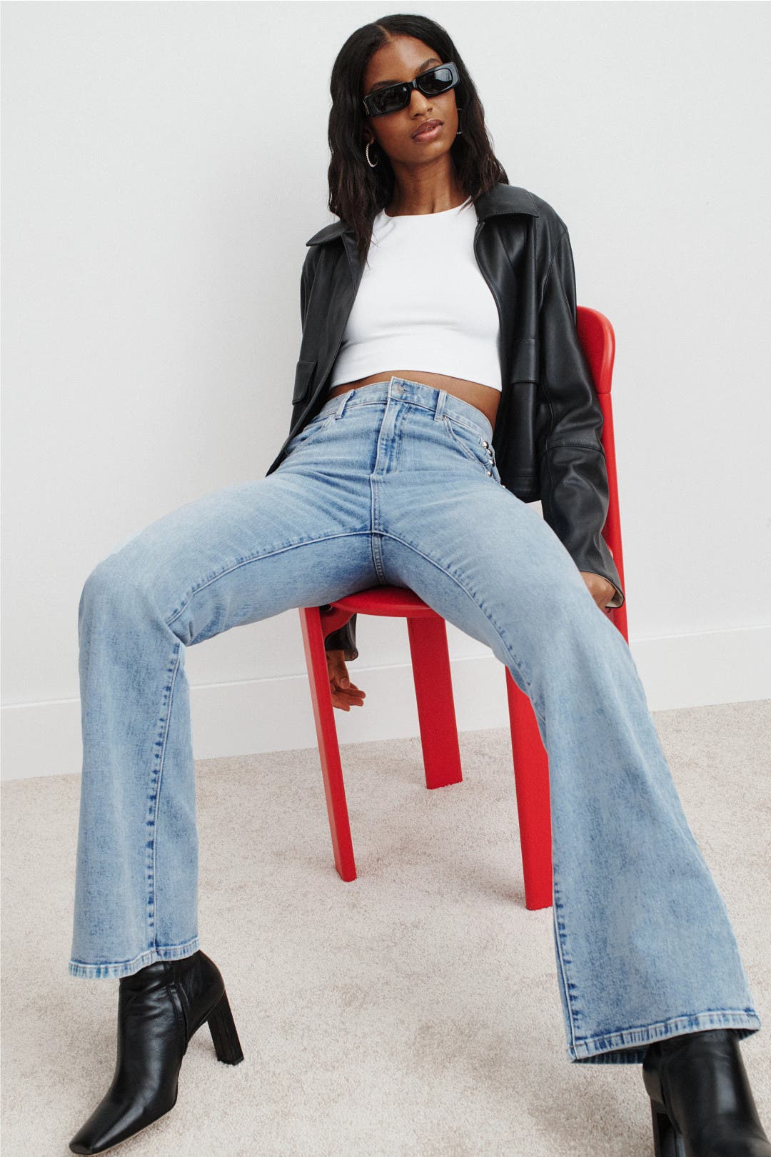 Studded Farah Flare High Rise Jeans by LE JEAN | Rent the Runway