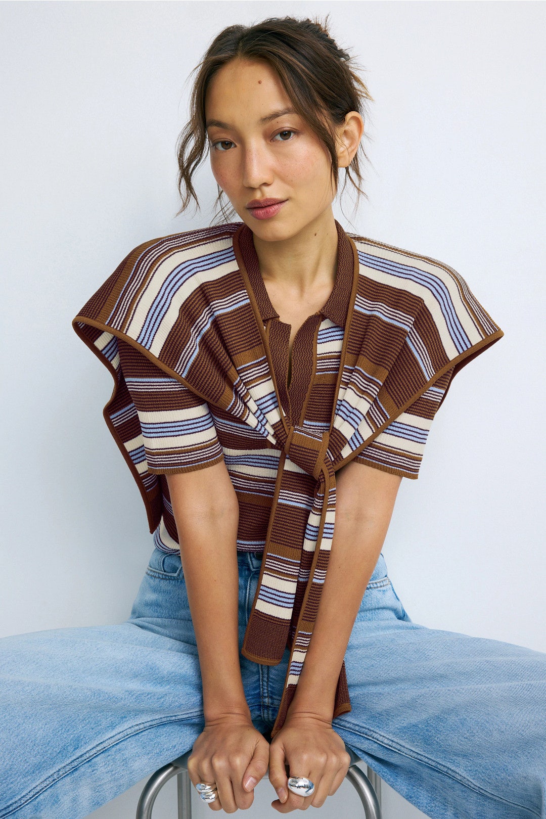 Striped Jacquard Polo Top by Monse 0