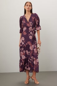Purple Floral Midi Wrap Dress by Slate & Willow