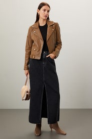 Toffee Classic Leather Moto Jacket by Slate & Willow