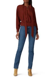 Brown Satin Tie Neck Blouse by Coach